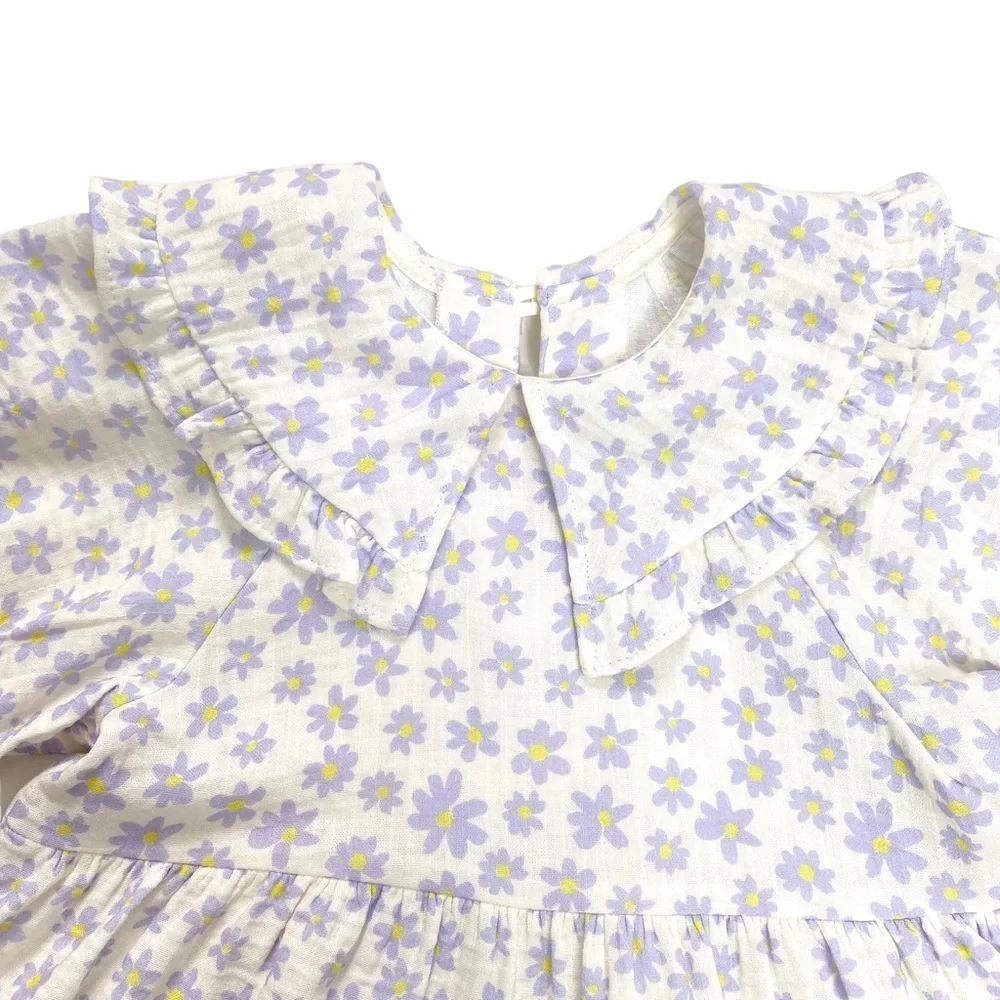ZARA Floral Daisy Print Dress in White with Purple 2-3 Years New with Tags